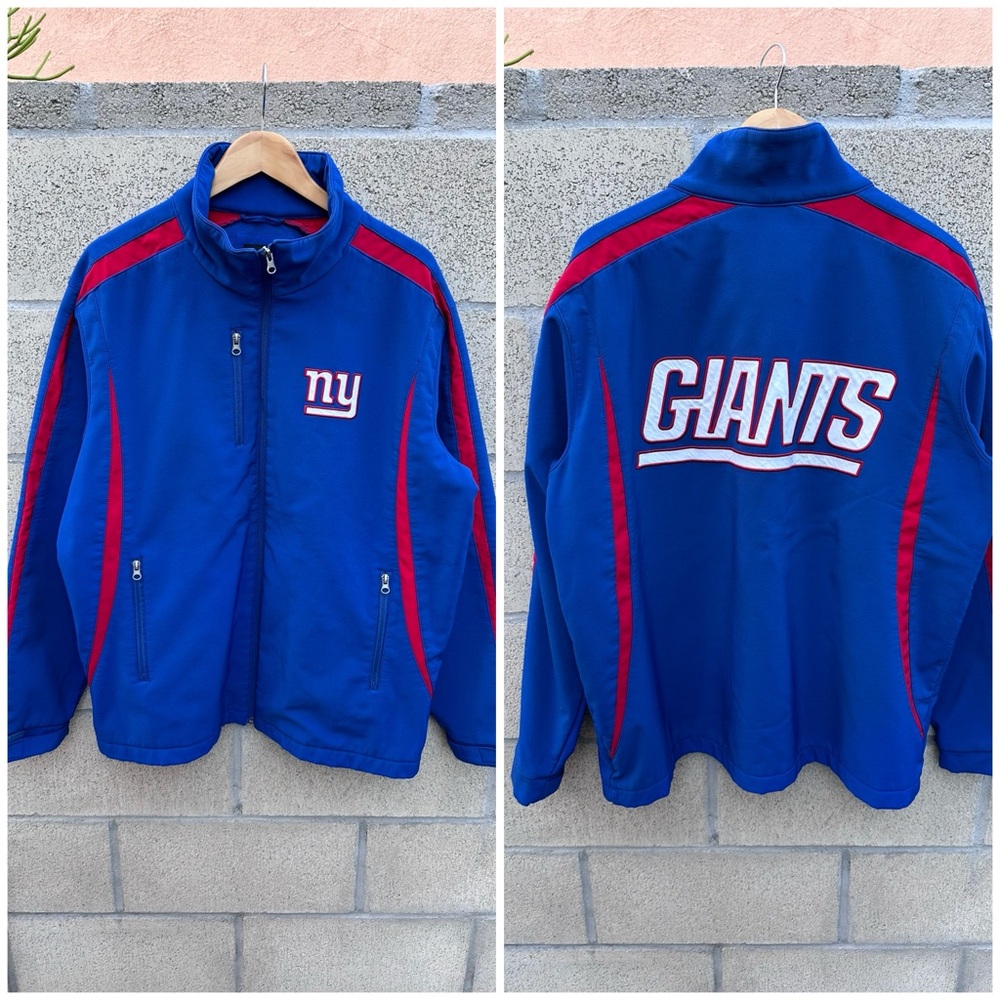 Vintage NY Giants Blue Full Zip Jacket NFL Embroidered Logo Y2K Men’s L